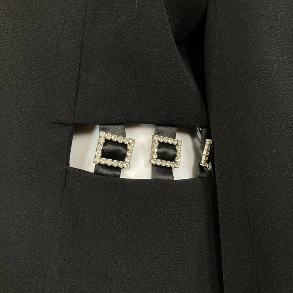 Nina Austin Jacket Blazer‎ Womens Sz 10 Black Rhinestone Buckle Waist Button - Picture 5 of 10